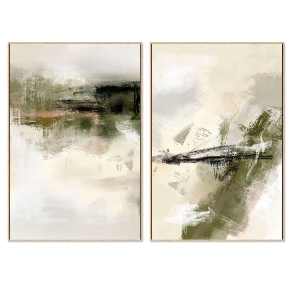 Green & Beige Canvas (Set of 2)